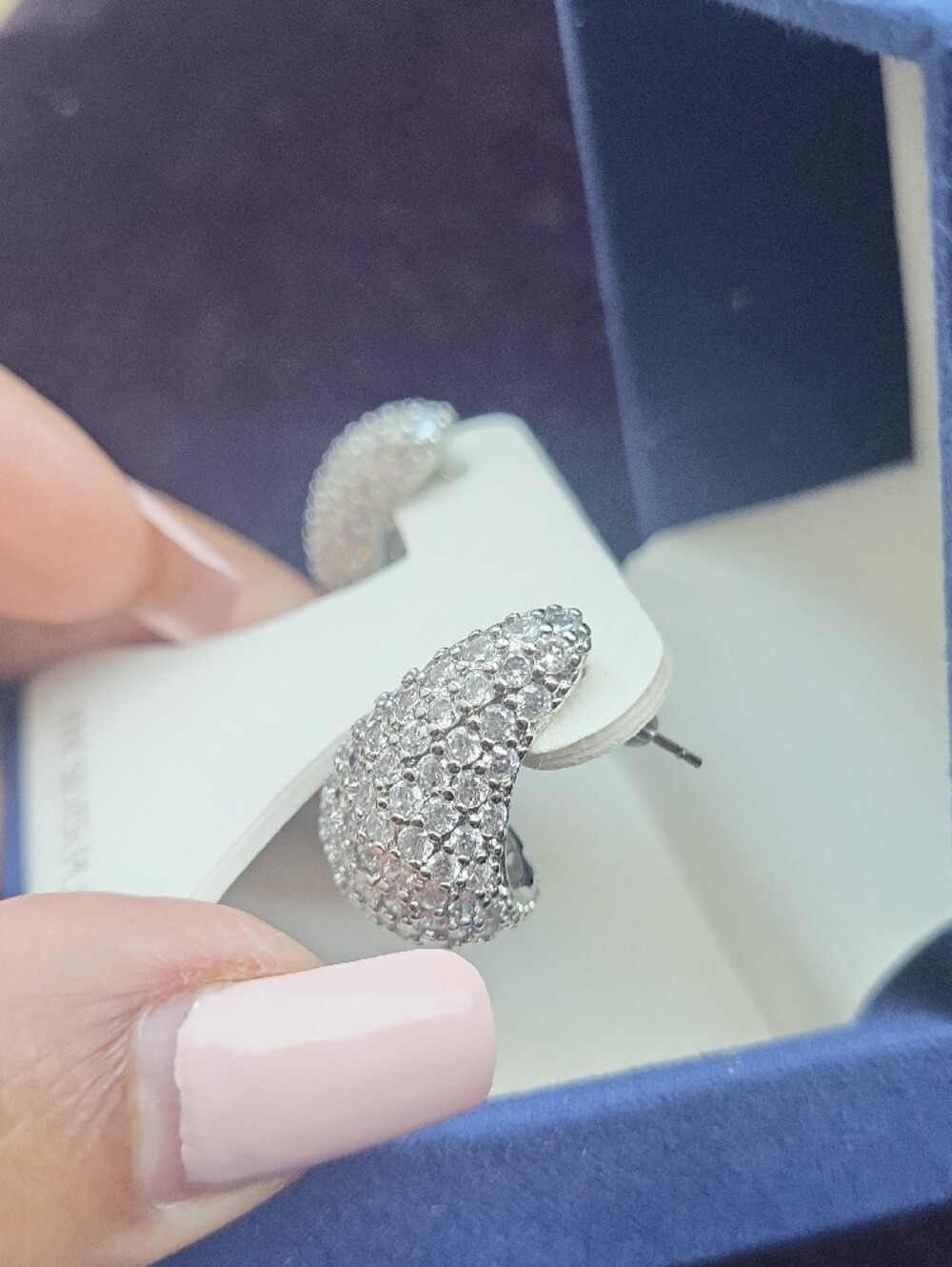 Fine Silver-Plated Pavé Teardrop Earrings - Silver - Picture 4 of 6